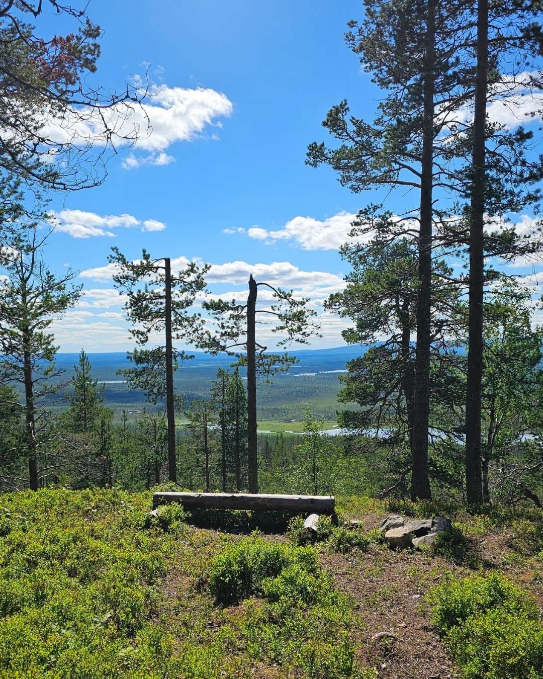 Eine Bank an den Hängen des Levi lädt dazu ein, die Aussicht in Richtung Kittilä zu genießen